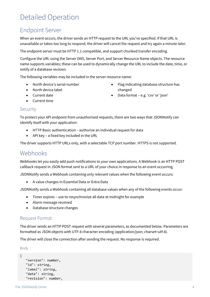 Preview thumbnail of page 4 of the JSONNotify Driver Manual PDF document.